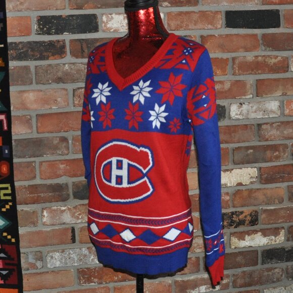 NHL Montreal Canadiens V-Neck Ugly Christmas Knit Sweater Large - Picture 4 of 7